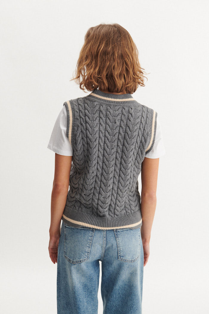Basic Apparel Ally Cable Vest Veste 025 Grey Mel.