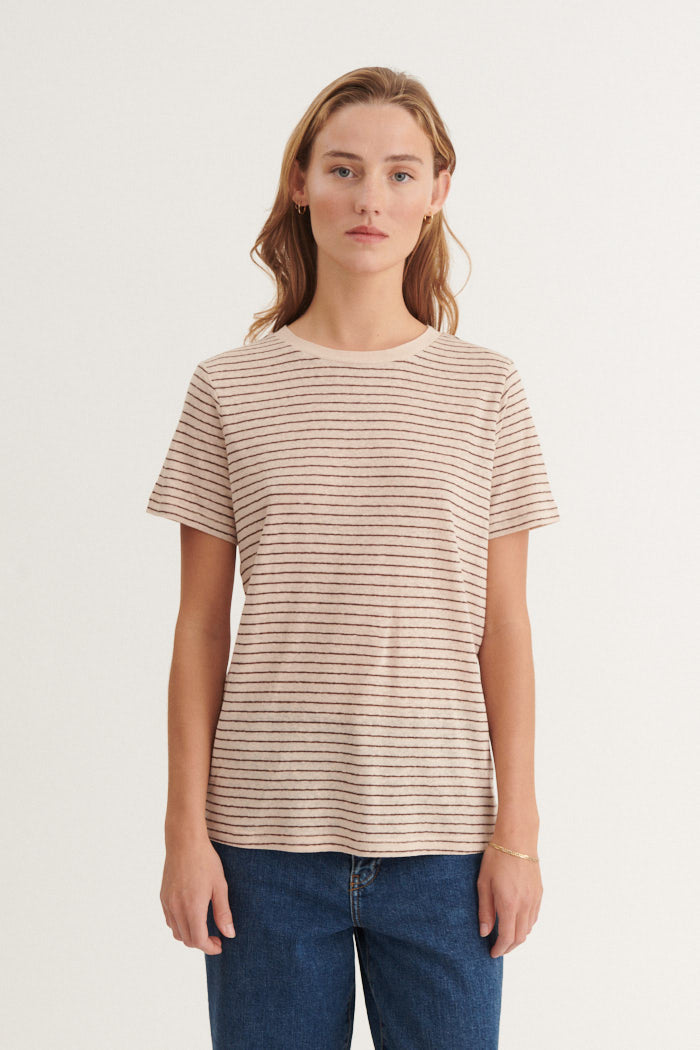 Basic Apparel Kali Stripe Tee T-shirts 788 Smoke gray / carafe