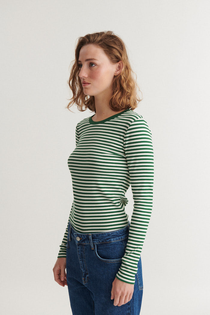 Basic Apparel Ludmilla LS Tee T-shirts 869 Abundant green / whisper white