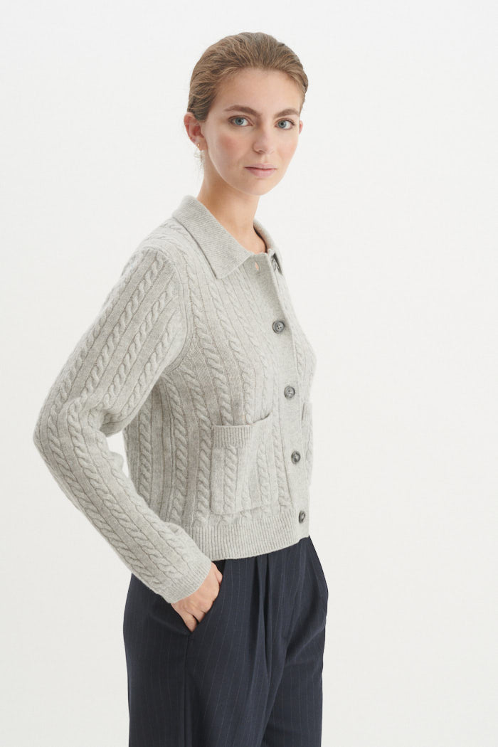 Basic Apparel Selem Cable Jacket Jakker 318 Light Grey Mel.