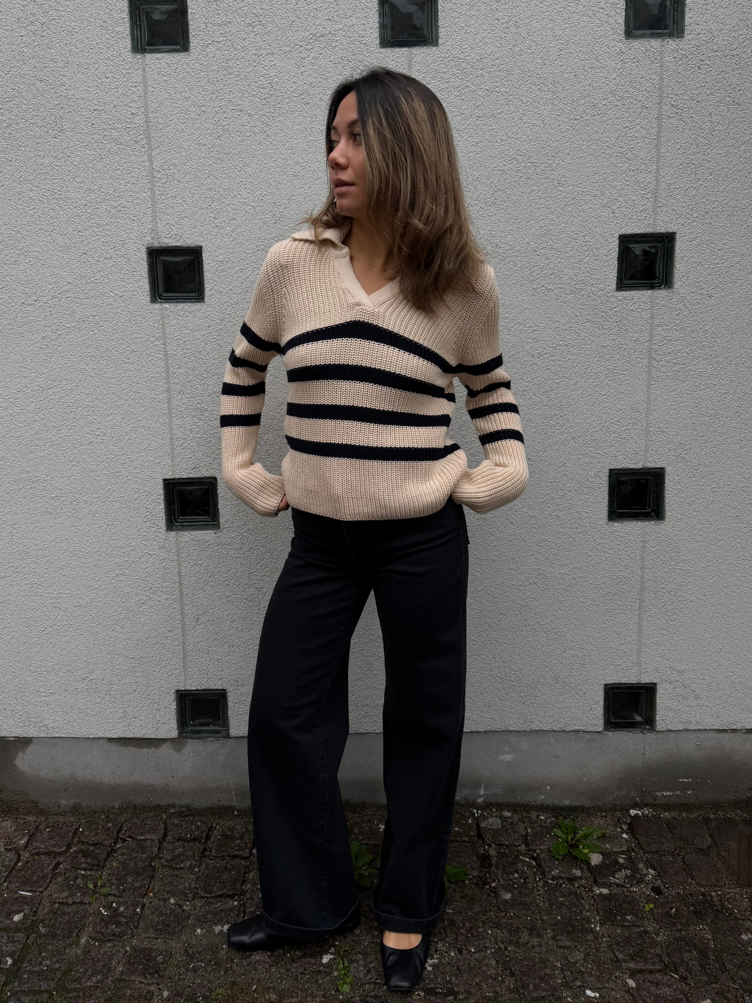 Basic Apparel Sweety Polo Sweaters 500 Birch/Navy